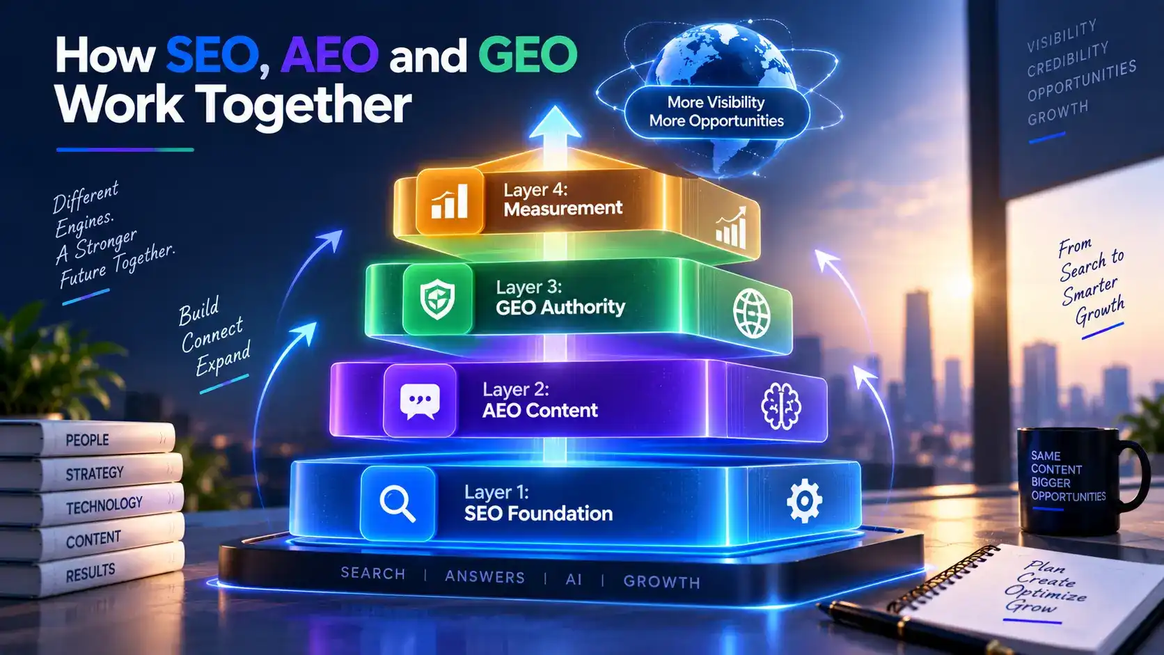 How SEO, AEO & GEO work together
