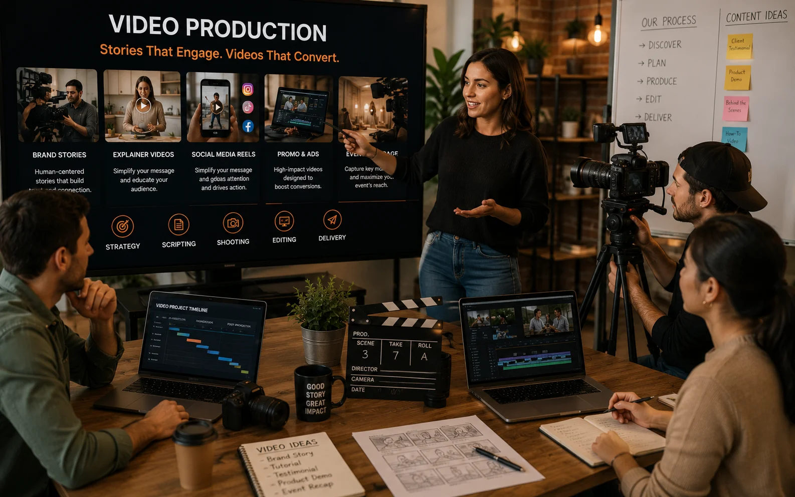 Video production team filming content